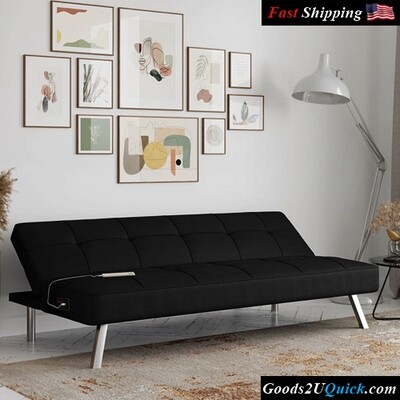 Mason Futon with 2 USB Power Keeps You Connected Day Or NightBlack Upholstery