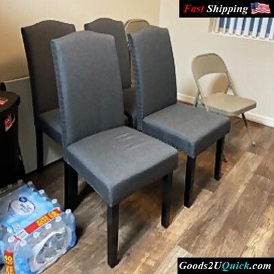 2pcs Tufted High Back Dining Chair Composite Board, Cloth, Foam, Rubber Wood, Fabric - Gray