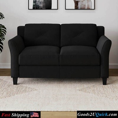 Modern Rolled Arm Loveseat Taryn Loveseat with Rolled Arms - Black Fabric