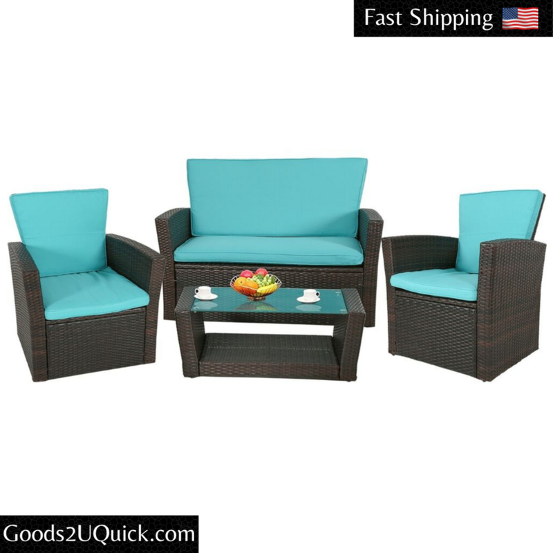 FDW 4 Pieces Outdoor Patio Furniture Sets Sectional Sofa Wicker Conversation Set