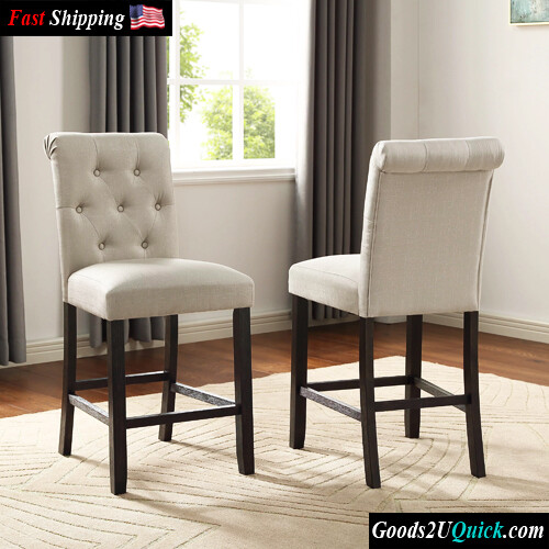 Develop A Coordinated Seating Leviton Solid Wood Tufted Asons Counter Height Dining Chair in Tan, Set of 2
