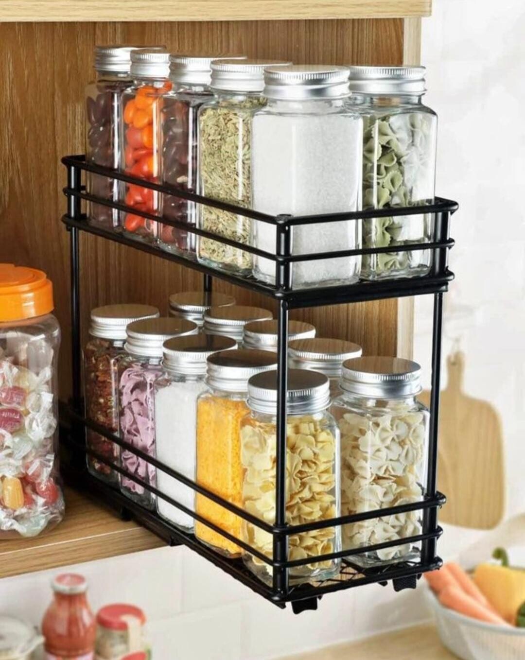 2 Pieces Durable Pull Out Spice Rack For Kitchen Cabinet, Spice Cabinet  Organizer (Jars Not Included)