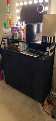 8 Drawer Dresser with Shelves for Bedroom Large Storage Organizer Unit Black Grey
