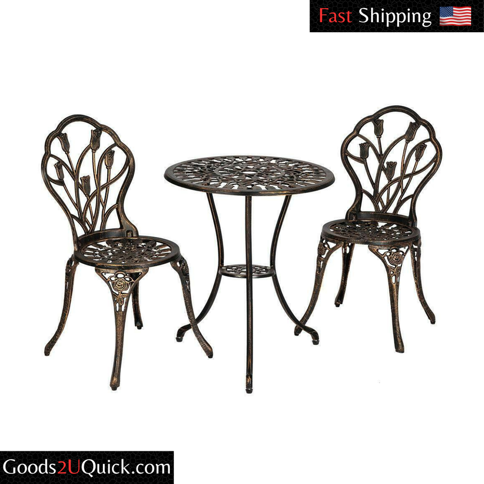 3pc Patio Bistro Dining Furniture Set Outdoor Garden Iron Table Chair Bronze US