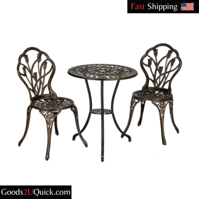 3pc Patio Bistro Dining Furniture Set Outdoor Garden Iron Table Chair Bronze US
