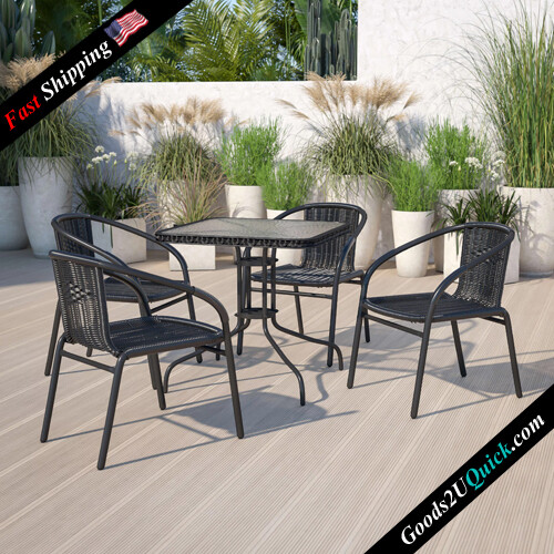 4 Pack Black Rattan Indoor-Outdoor Restaurant Stack Chair - Black