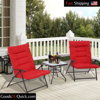 PV 3 Piece Folding Bistro Set Table Chairs Outdoor Patio Adjustable Recliner