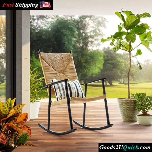 Ventura Outdoor Steel Rocking Chair, Dining Chair Or Extra Seating Option Natural Rush Weave