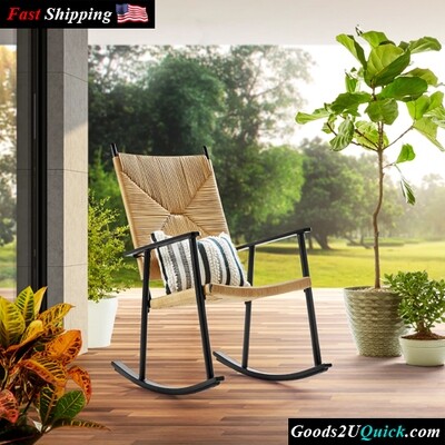 Ventura Outdoor Steel Rocking Chair, Dining Chair Or Extra Seating Option Natural Rush Weave