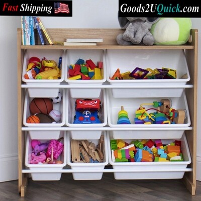 Journey Toy Storage Organizer with Shelf and 9 Storage Bins Additional Plastic Storage Toy Bins - Natural