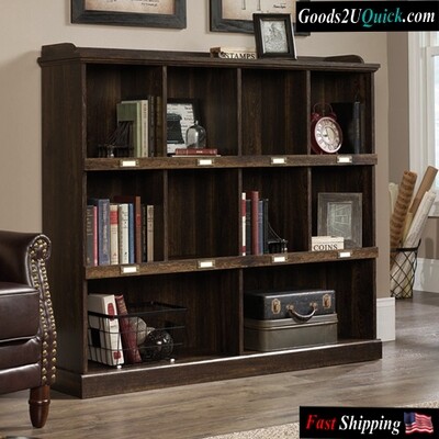 Barrister Lane Storage Bookcase with ID Label Tags, Iron Oak Storage For Books, Binders, Framed Photos