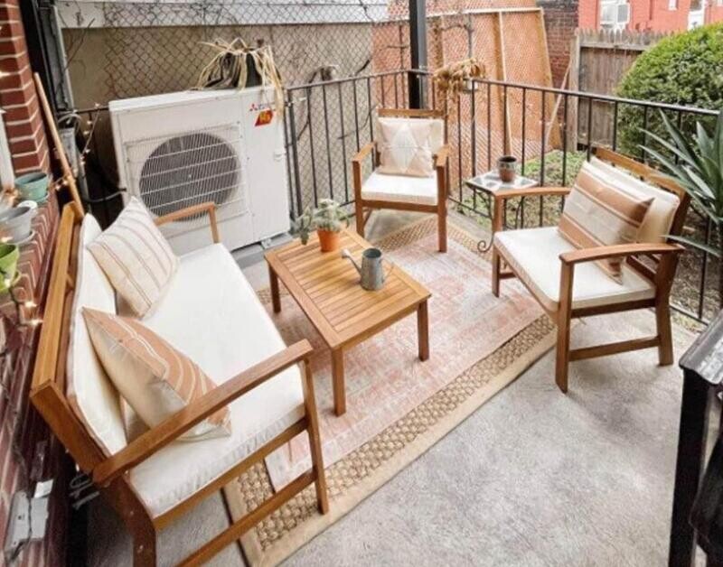 New 4 Piece Patio Seating Set Acacia Frame Outdoor Furniture Sofa Armchairs Coffee Table for Sale