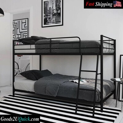 Bunk Beds Twin Over Twin Metal Frame Slats Ladder In a Box Dorm Kids Teen Adults