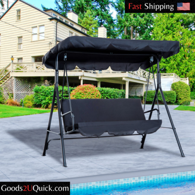 Porch Swing Hammock Bench Lounge Chair Steel 3-seat Padded Outdoor w/ Canopy