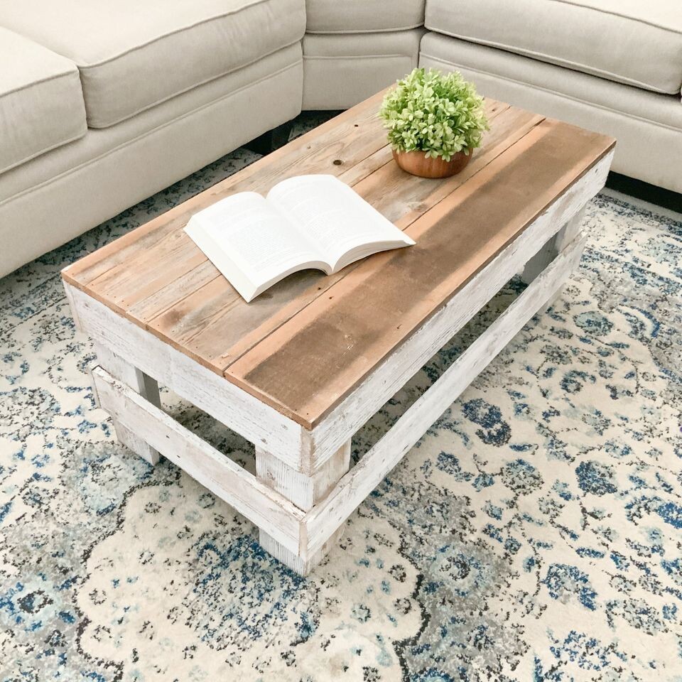 Solid Natural Reclaimed Wood Contemporary Style Coffee Table Dark Walnut/White