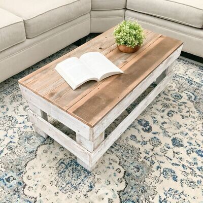 Solid Natural Reclaimed Wood Contemporary Style Coffee Table Dark Walnut/White