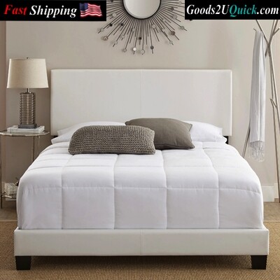 Florence Upholstered Faux Leather Platform Bed Twin Full, Queen, and King Sizes- White
