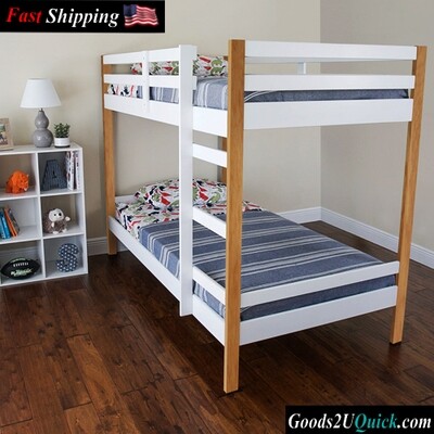 Letto Twin Over Twin Bunk Bed, Reinforced Joinery Ensures Structural Integrity - White/Brown