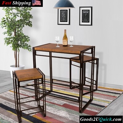 Urban Dining Table, Bar Height 3 Piece Set - Woodgrain/Black