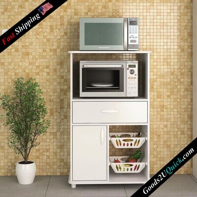Kitchen Storage Cabinet Fruit Bowl 1 Drawer &amp; Microwave Stand - White Finish