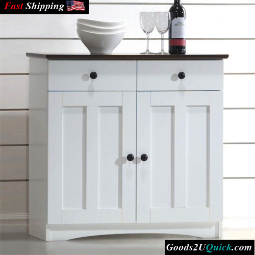 Lauren Modern and Contemporary 2-Tone White and Dark Brown Buffet Kitchen Cabinet