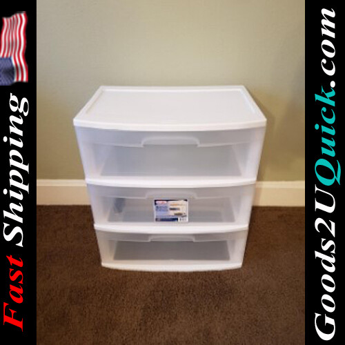 Plastic 3 Drawer Cart Wide Tower White Dorm Portable Storage Rolling