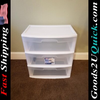 Plastic 3 Drawer Cart Wide Tower White Dorm Portable Storage Rolling