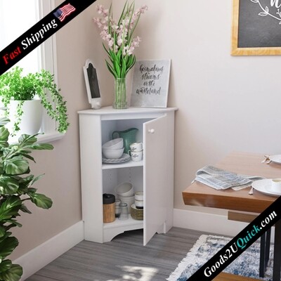New Elite Corner Storage Cabinet Composite Wood Construction - White
