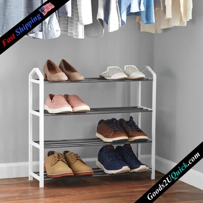 New 4-Tier Shoe Rack White Plastic Frame Gray Coating For up to 12 Pairs