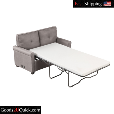 Sofa Bed Pull Out Sleeper Loveseat Couch Twin Hi Density Foam Mattress USB Gray