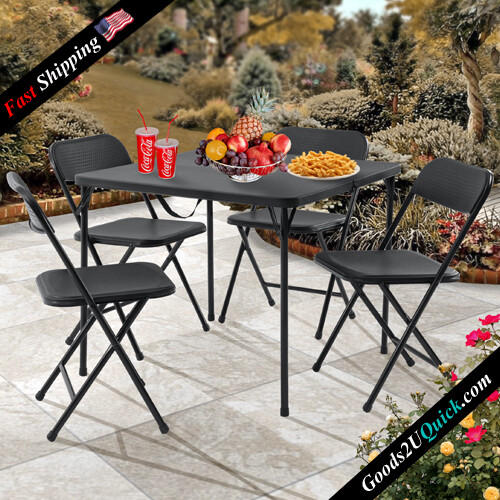 5 Piece Resin Card Table and Four Chairs Set With Sturdy steel and polypropylene construction - Black