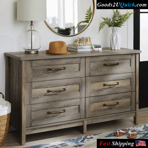 Farmhouse Dresser 6-Drawer Chest of Drawers Modern Rustic White Shabby Chic Wood