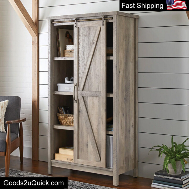 Homes Gardens 66&quot; Farmhouse Bookcase Storage Cabinet Rustic Gray Finish NEW