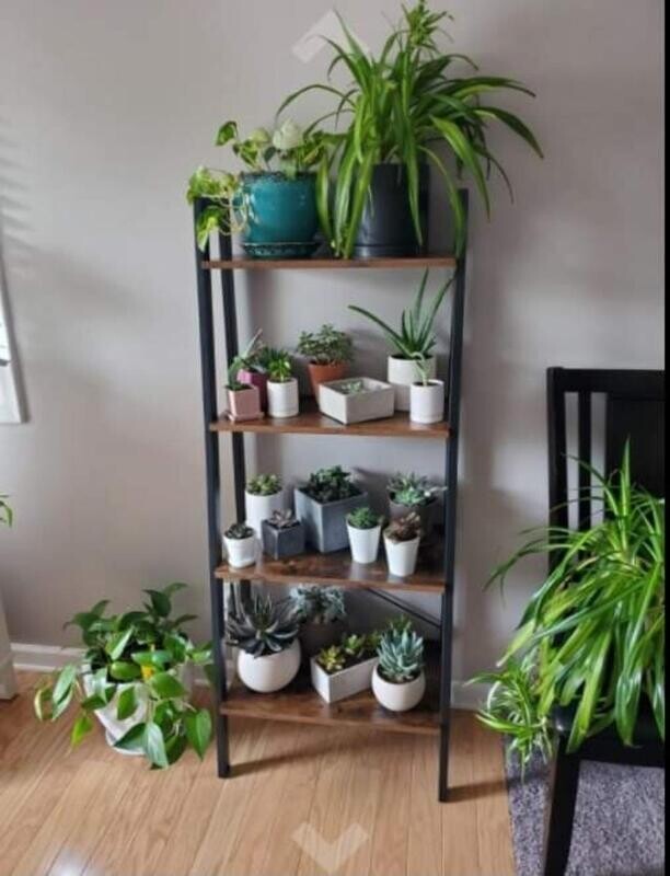 Industrial Accent 4-Tier Ladder Storage Rack Shelf Bookshelf Living Bathroom Kitchen Rustick Brown
