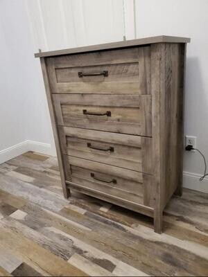 Modern Farmhouse 4-Drawer Chest Bedroom Furniture Dresser Clothes Storage TV Stand Rustic Gray NEW