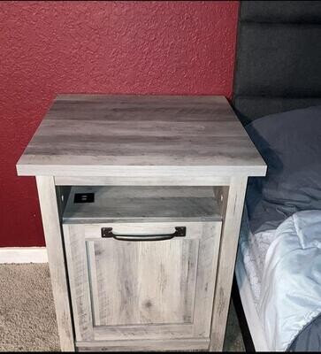 Modern Farmhouse Side End Table Nightstand with 2 USB Charging Ports Shelf Bedroom