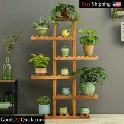 Wall Corner Wooden Plant Stand Indoor Outdoor Garden Flower Pot Shelf Space Save