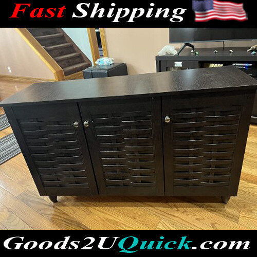 New Winda 3 Door Entryway Shoes Storage Cabinet - Dark brown finish