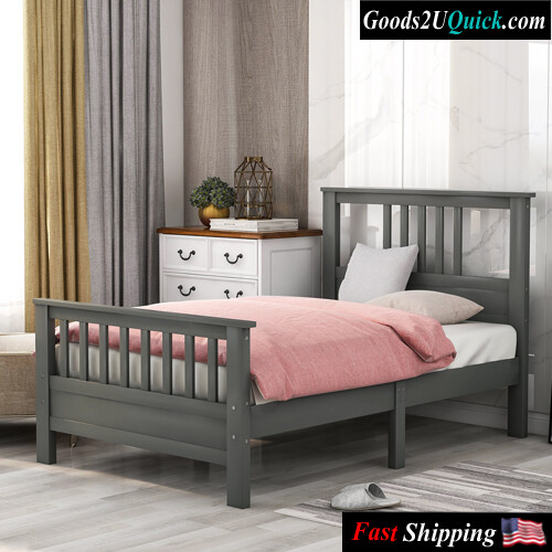 Kids Single 3ft Wooden Bed With Pull out Trundle Guest Beds Solid Pine Furniture - Grey