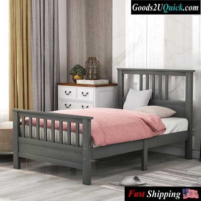 Kids Single 3ft Wooden Bed With Pull out Trundle Guest Beds Solid Pine Furniture - Grey