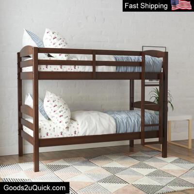 Bunk Bed Leighton Wood Twin-Over-Twin Kids Furniture Bedroom Home Mocha