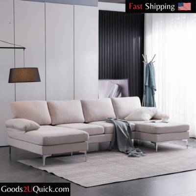 FCH 4 Seat Sectional Sofa U Shape Couch Set with 2 Chaise Modern Metal Leg