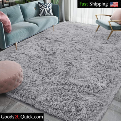 Polyester Fluffy Rugs Carpets Floor Mat for Living Room 5&#39;x8 Gray