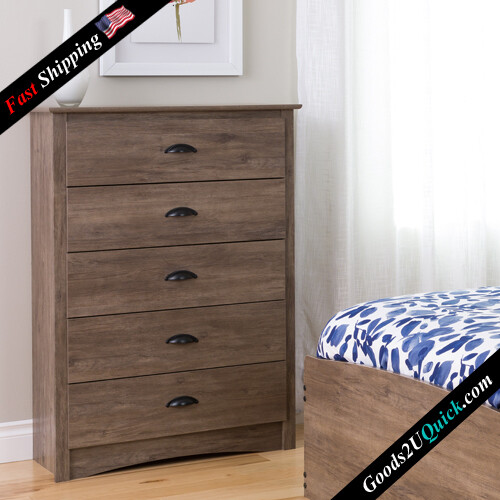 Salt Spring Modern 5 Drawer Chest Dresser in Drifted Gray