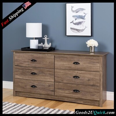 Salt Spring 6 Drawer Wooden Double Dresser 16&quot; x 59&quot; x 29&quot; - Drifted Gray