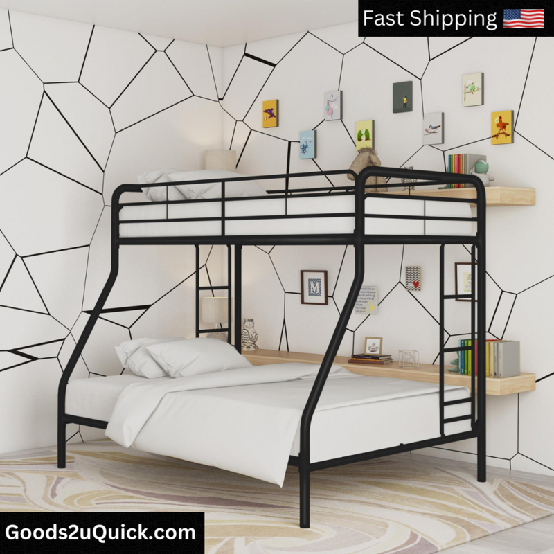 Dusty Twin over Full Metal Bunk Bed Frame with Integrated Ladder Teen, Black NEW