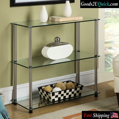 Designs2Go Classic Glass 3 Shelf Bookcase, Tempered Glass Stainless Steel Poles Will Not Rust