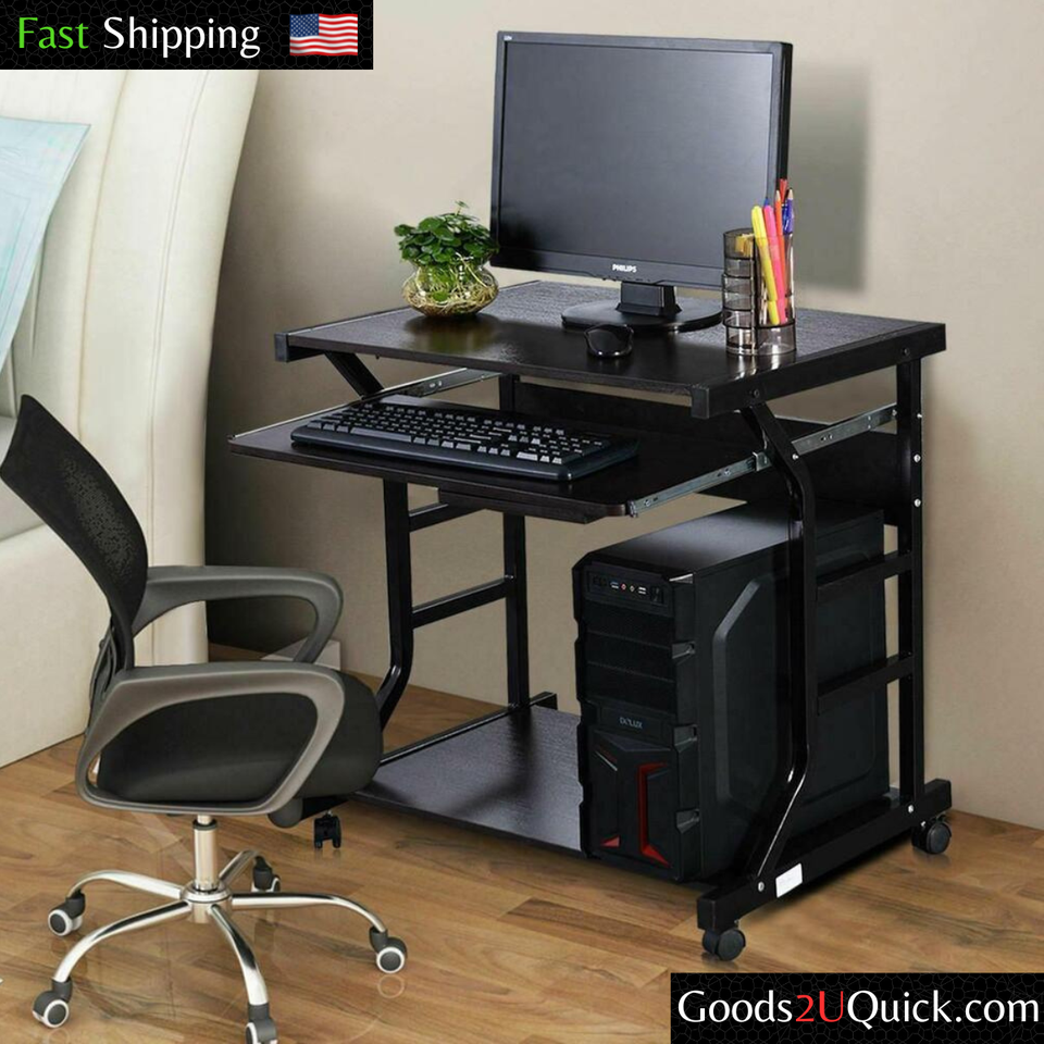 Rolling Computer Desk Laptop PC Coner Table Desktop w/ Rolling Wheel Home Office