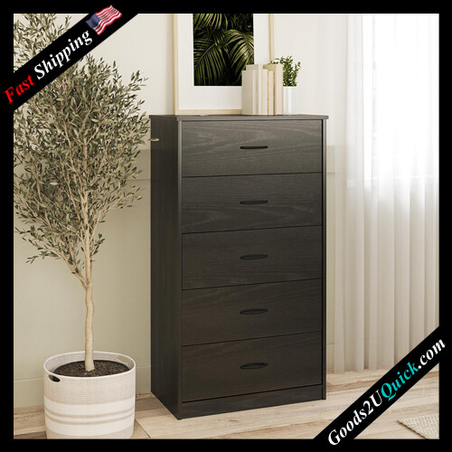Black Oak 5 Drawer Dresser Vertical Wood Storage Organizer Furniture Classic