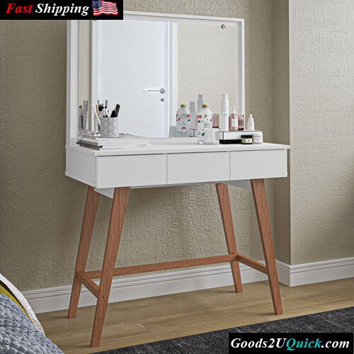 Ember Interiors Harper Modern White Vanity Table, Painted, for Bedroom